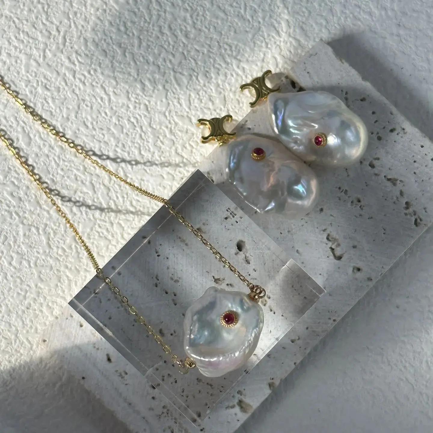

Baroque Pearl Jewelry With Gems&18k Gold Plated Chain Freshwater Pearl Necklace&Earring for Women жемчуг ожерелье