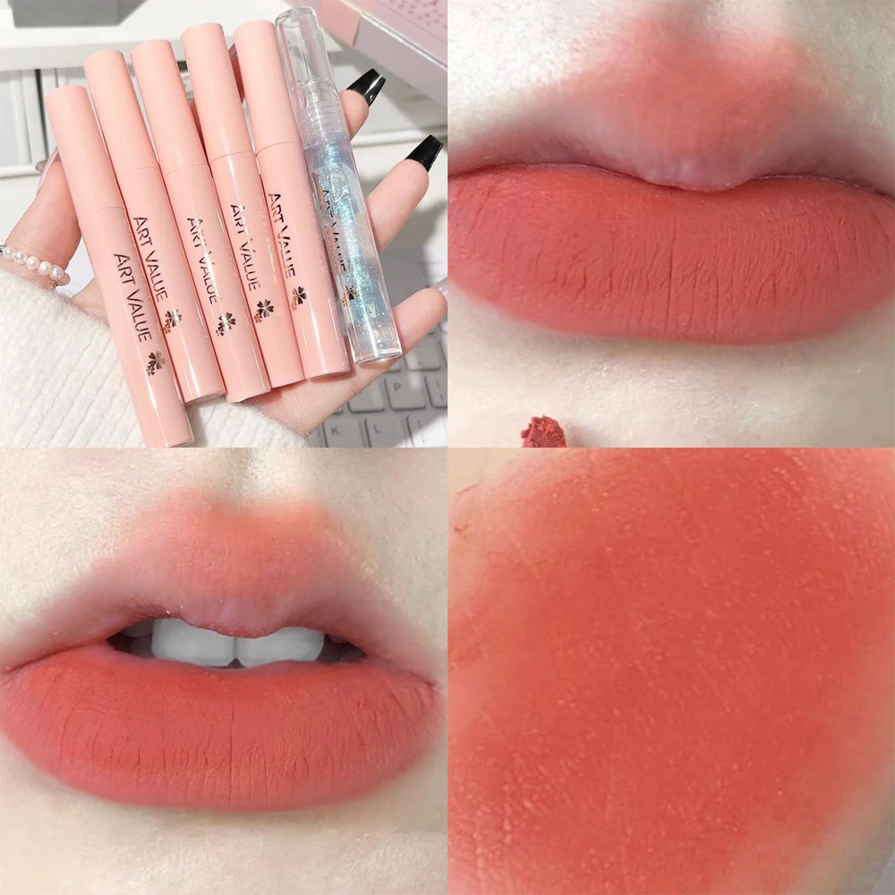 Lip Gloss Set Waterproof Moisturizing Makeup Matte Liquid Lipstick Kit Lip Balm Oil Nourishing Necklace Gift Lip Stick Cosmetics