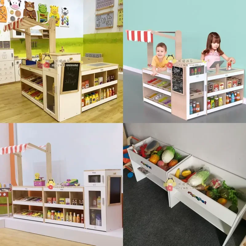 2026 Kindergarten role-playing children doll play house simulation supermarket wooden toy combination cabinet set