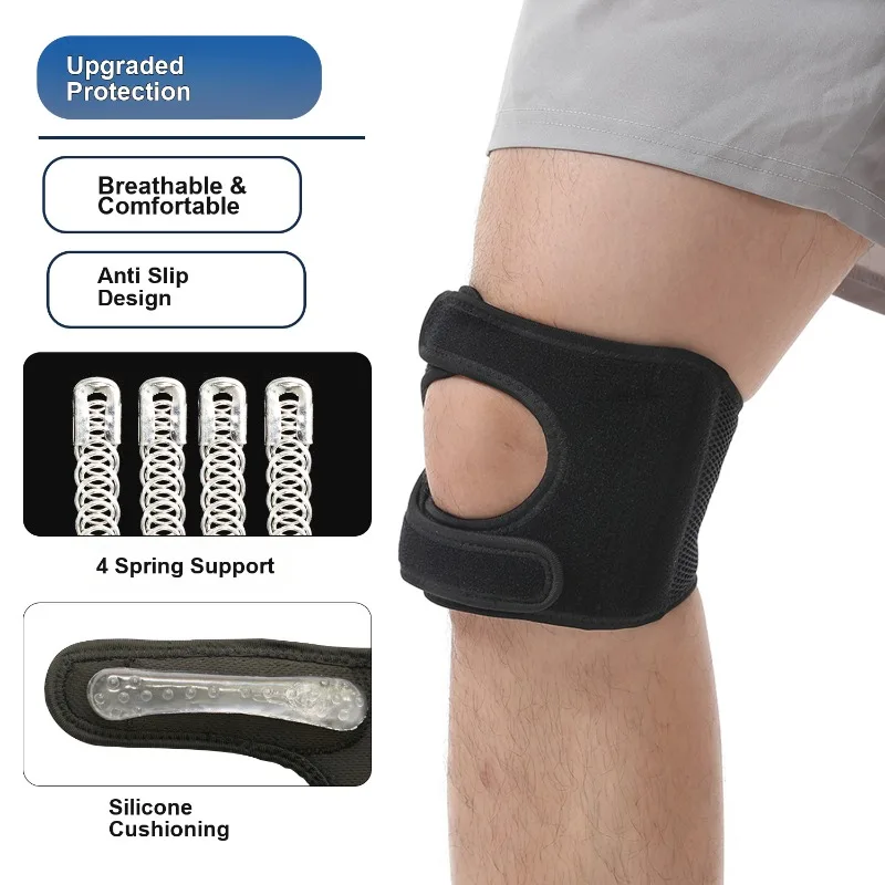Sports Patella Band Silicone Cushion Shock Absorption Pressure Support Knee Brace for Running Cycling Mountain Climbing Men