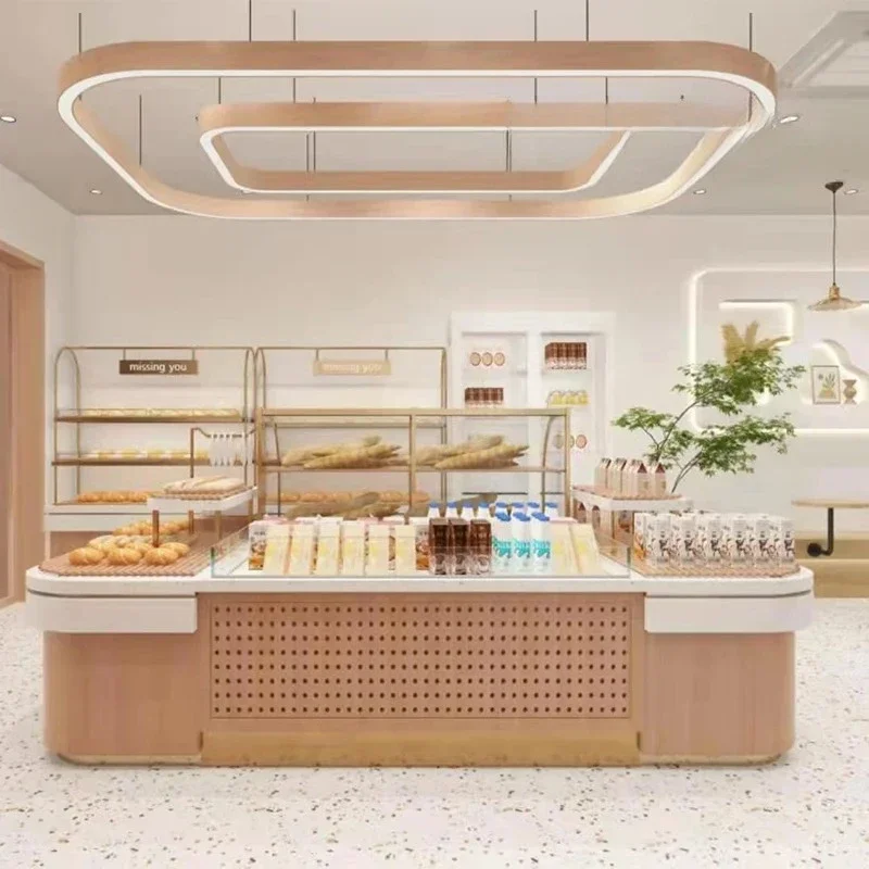 Bread Display Cabinet Curved Glass Log Wind Japanese Nakajima Cabinet Multi-layer Display Shelf