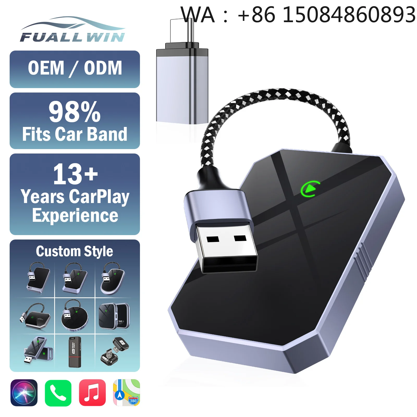 Wireless CarPlay Adapter Dongle for  Converts Wired to Wireless Compatible With  7 and Above