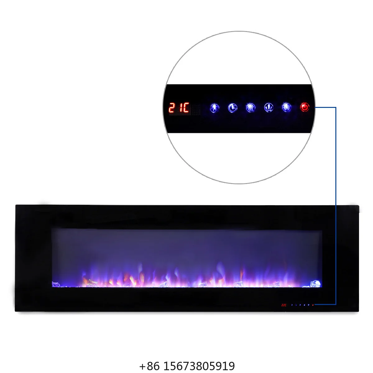 60 Inch Wall Mounted Not For Recessed Black Electric Fireplace Heaters 1500W Remote Control Decor LED Real Flame