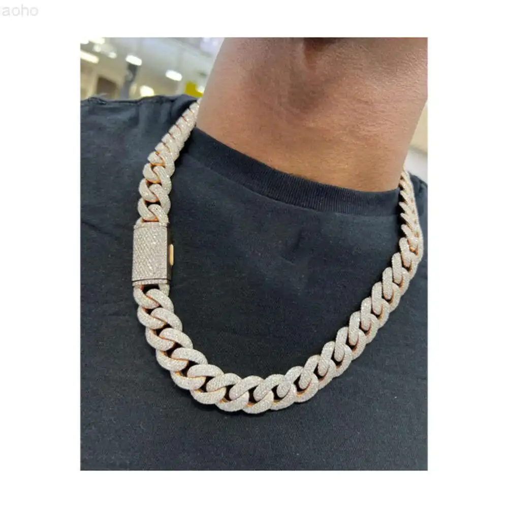 

Arrival 17mm Miami Cuban Link Chain Vvs Moissanite Diamond Stubbed 925 Sterling Silver Hip Hop Jewellery