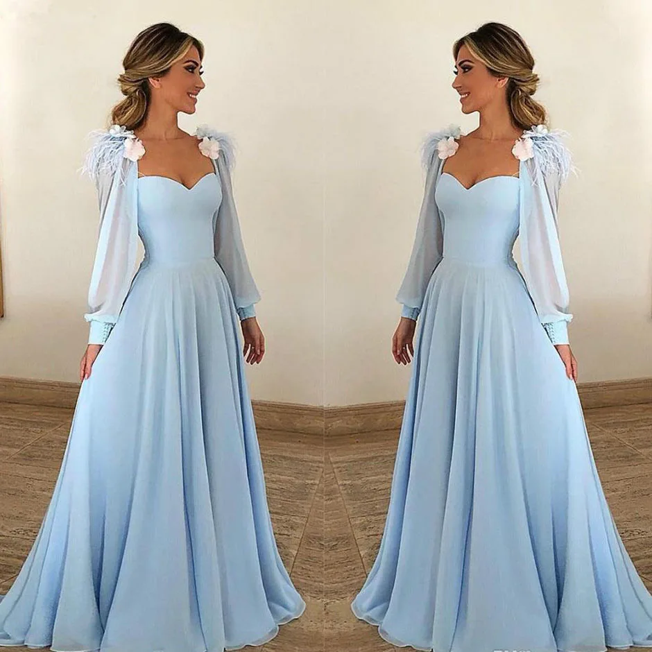 

2025 Mother of the Bride Dresses Sky Blue Long Sleeves Elegant Formal Godmother Evening Party Guests Gown Plus Size Custom Made