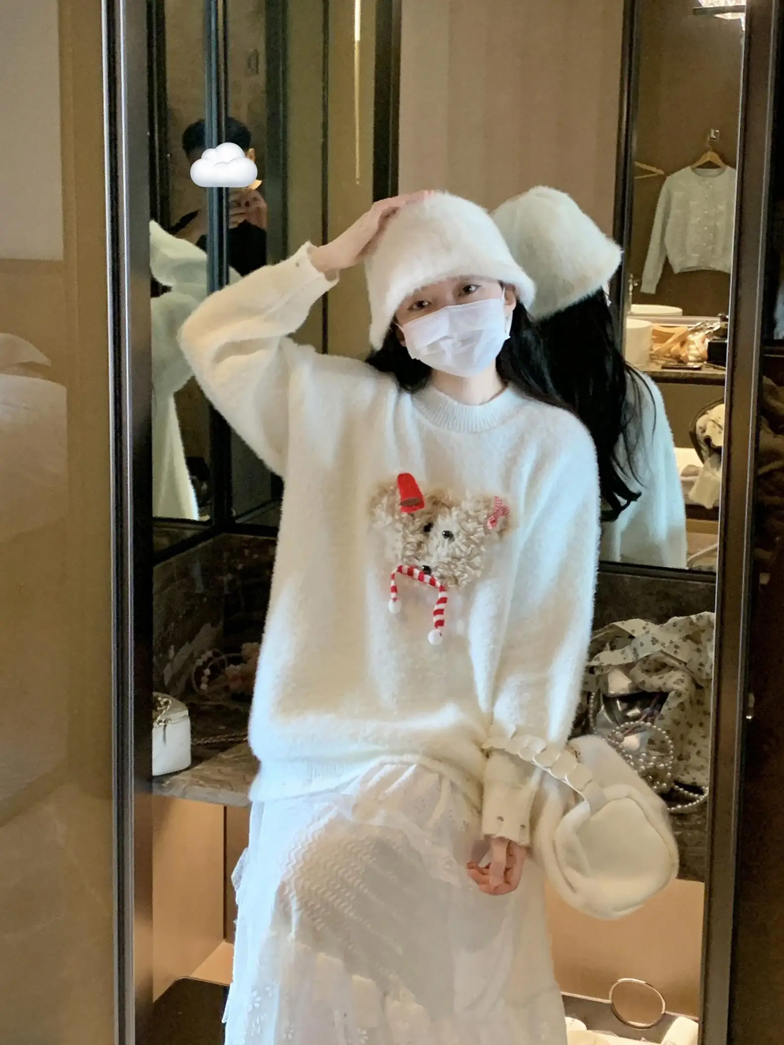 

RuiBao Cute Bear Mink Sweater Knitted Women's Sweet Autumn Winter New Design Sensation Faionable Soft Cozy Comfortable Top