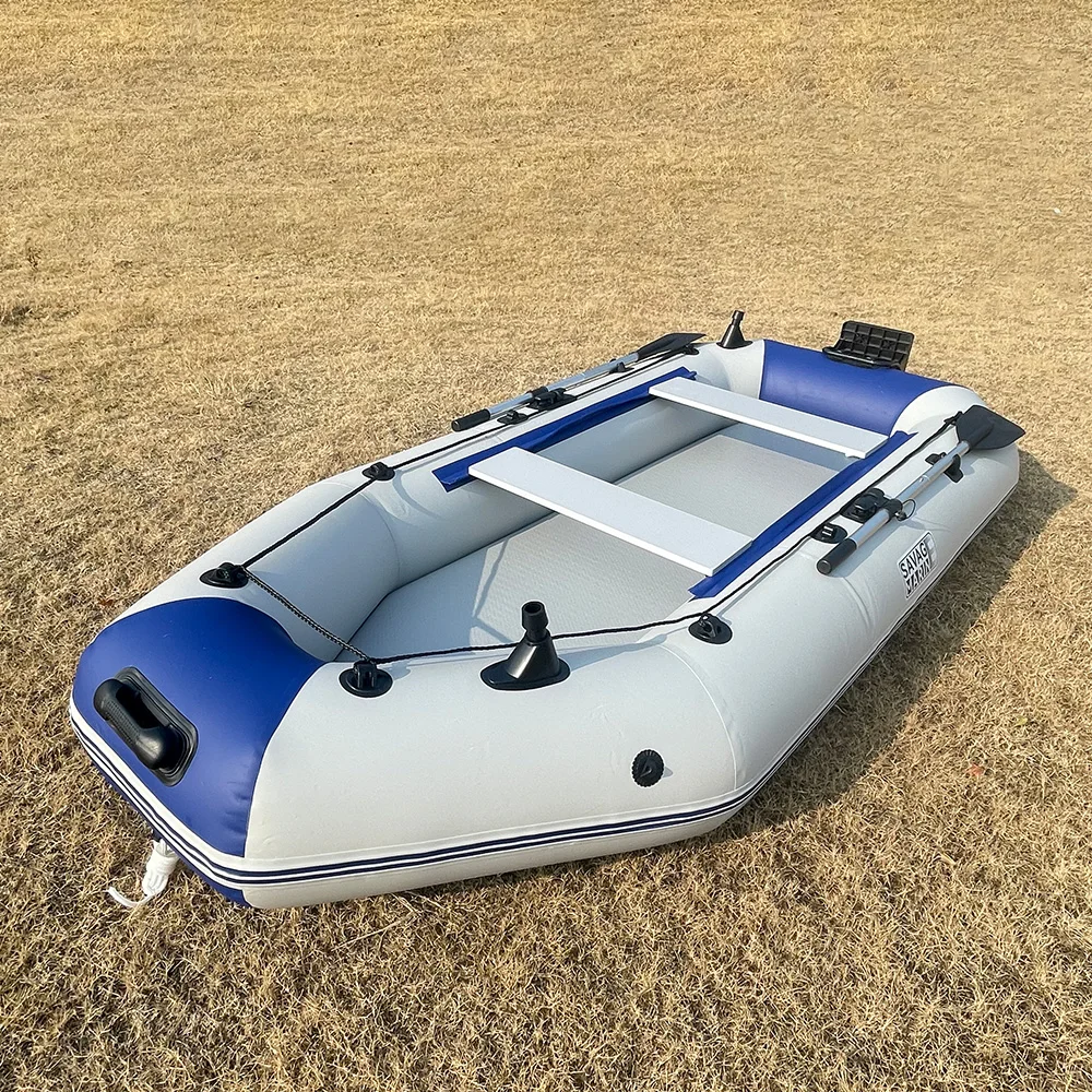 9.8FT Air Mat Floor Inflatable Fishing Boat with Motor Bracket 5 Person 0.7MM PVC Rowing Kayak with Transom
