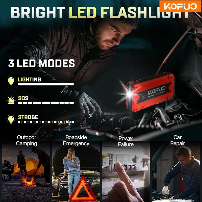 KOPUO سيارة الانتقال كاتب 600A قوة البنك المحمولة شاحن بطارية السيارة ل 12 فولت السيارات بدء جهاز البنزين الديزل الطوارئ الداعم #6