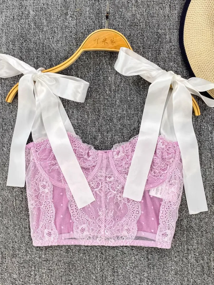 

Foamlina Hic Sexy Lace Halter Vest Corsets Women's Summer New Inner Outer Wear Thin Slim Straps Short Top Fashion Bustier
