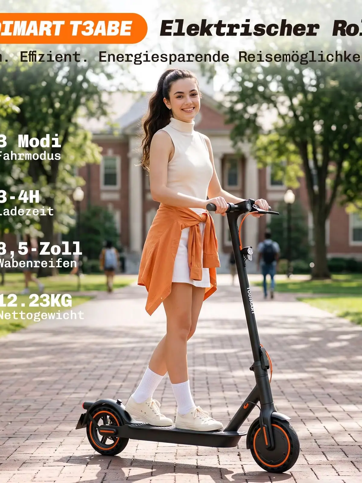 TODIMART N3B Faltbarer E-Scooter mit ABE Straßenzulassung für Erwachsene, 36 V 7,8 Ah Akku, 8,5 Zoll schlauchlose Reifen, bis 20 km Reichweite, Elektroroller für Stadtfahrten