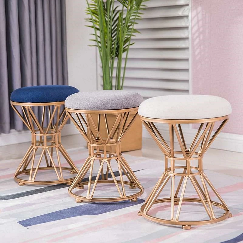 Iron Living Room Round Vanity Stool Modern Sofa Bench Ottoman Fabric Low Stool Creative Dressing