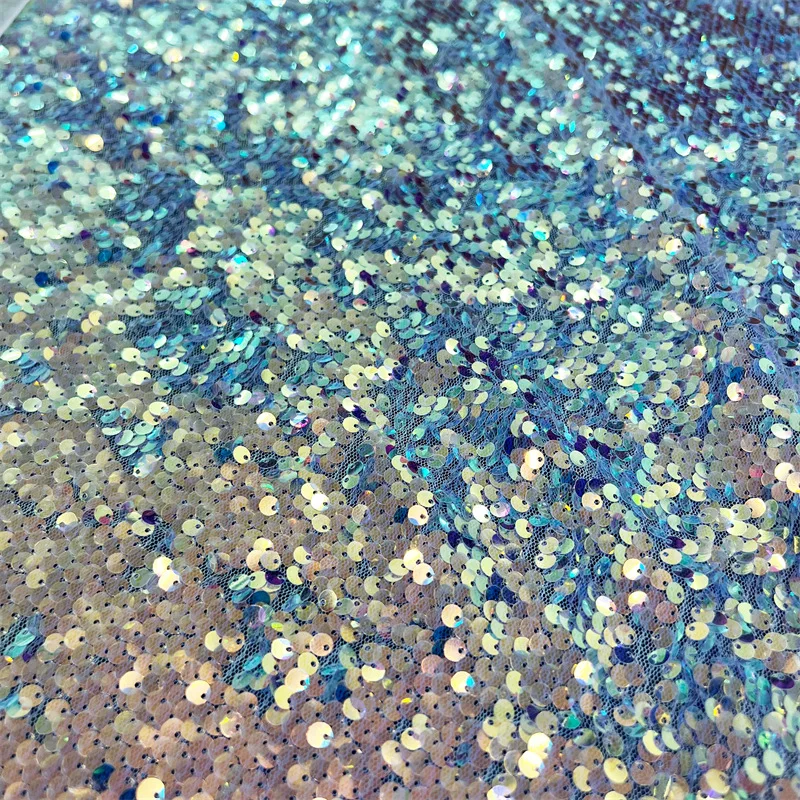 Ultra-flash 5mm colored sequin gradient mesh fabric, rainbow scale mesh cloth, DIY sewing performance costume material