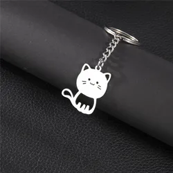 Women's Bag Pendant Cute Kitten Keychain Kitty Cat Keyring for Wallet Stainless Steel Backpack Car Key Ring Hanging Jewelry