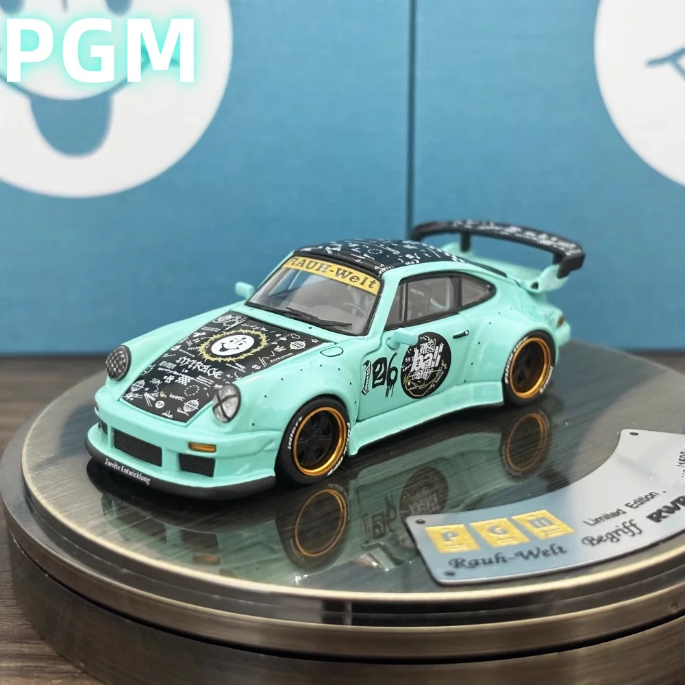 1:64 RWB930 Tiffany Blue Alloy carro modelo em miniatura de liga totalmente aberta, decoração para adultos, brinquedo de menino, presente de aniversário de feriado infantil