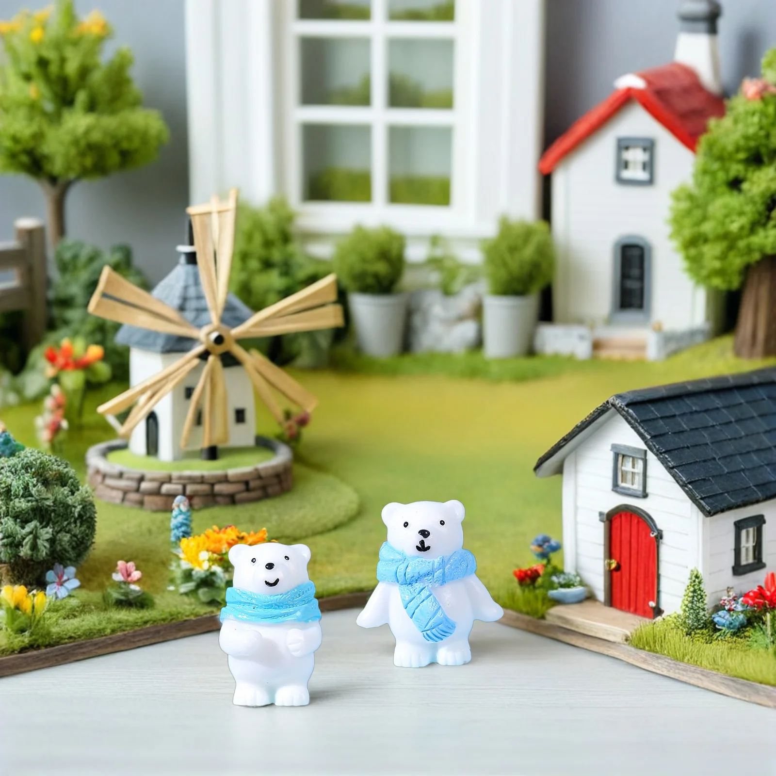 Mini esculturas de oso Polar de resina, decoración realista de animales árticos, bonsái de escritorio, adorno de paisaje de jardín de hadas, 32 Uds.