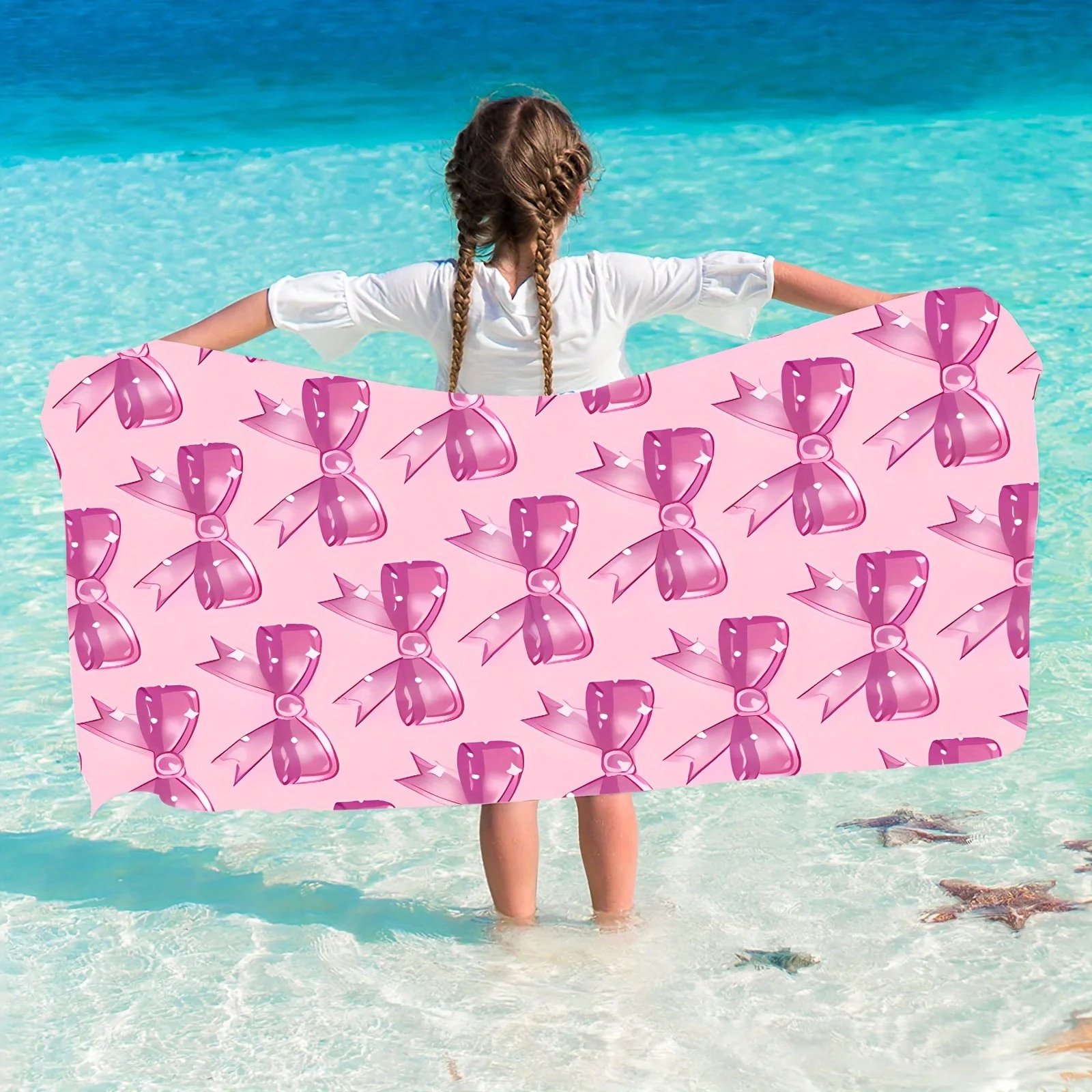 

3D-полотенце для пляжа с розовым бантом, устойчивое к песку, супервпитывающее, из ультратонкого волокна, мягкое, быстросохнущее