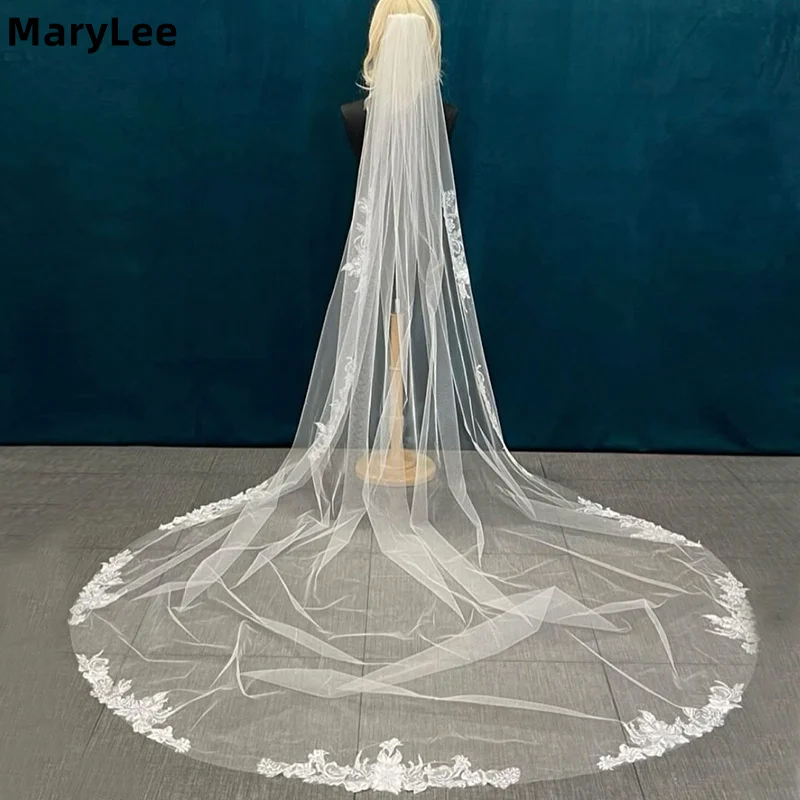 Customized White Ivory Wedding Veil for Bride 1 Tier Cathedral Long Bridal Veil with Comb Sparse Applique Bride Veil Accessories