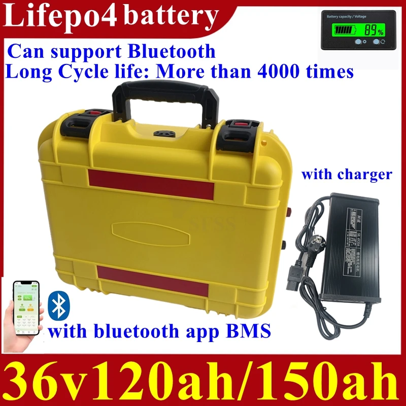 

36V 150AH whatproof /lifepo4 36v 120Ah lifepo4 lithium chargeable battery with bluetooth for 3000w go cart bike scooter boat