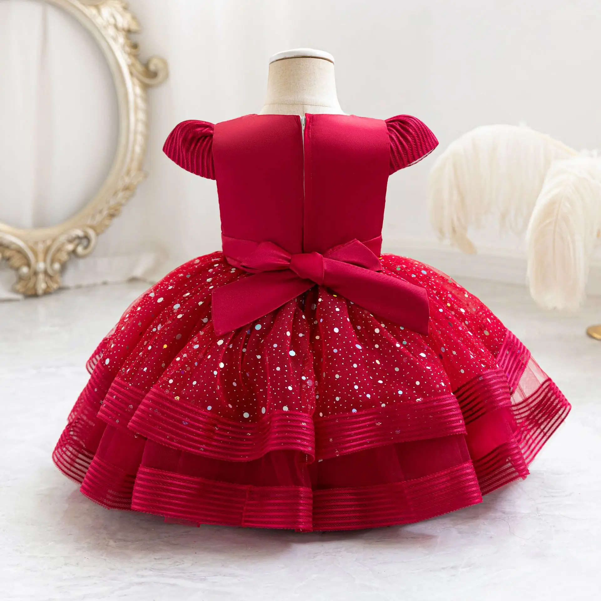 HETISO Dots Sparkling Baby Girls Princess Dress Striped Summer Christmas Wedding Ball Gown for Birthday Party Costume 6M-4 Years