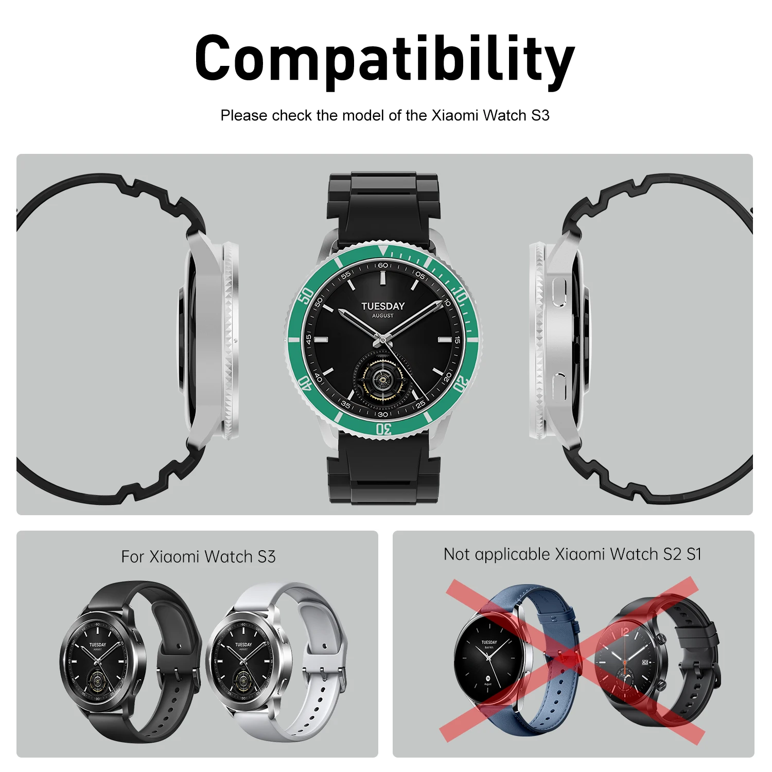 SIKAl TPU Bumper Case Anti Scratch Shockproof Screen Protector Cover Replacement Bezel for Xiaomi Watch S3 Smart Watch Case