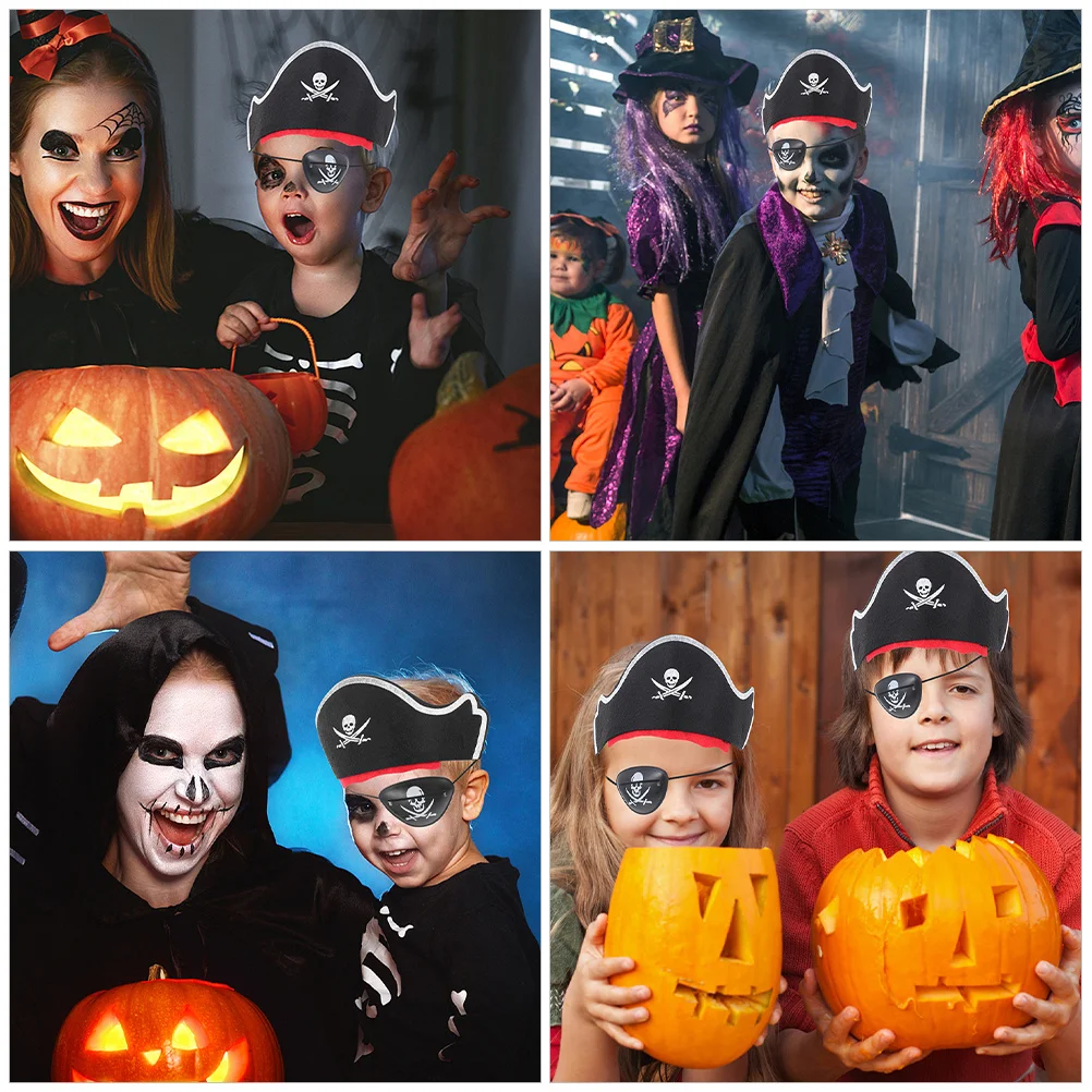 Chapeau de Pirate, Patch pour les yeux, accessoires, ensemble de costumes de fête d'halloween, casquette classique imprimée tête de mort, jeu de rôle, couvre-chef Cosplay pour 6 pièces