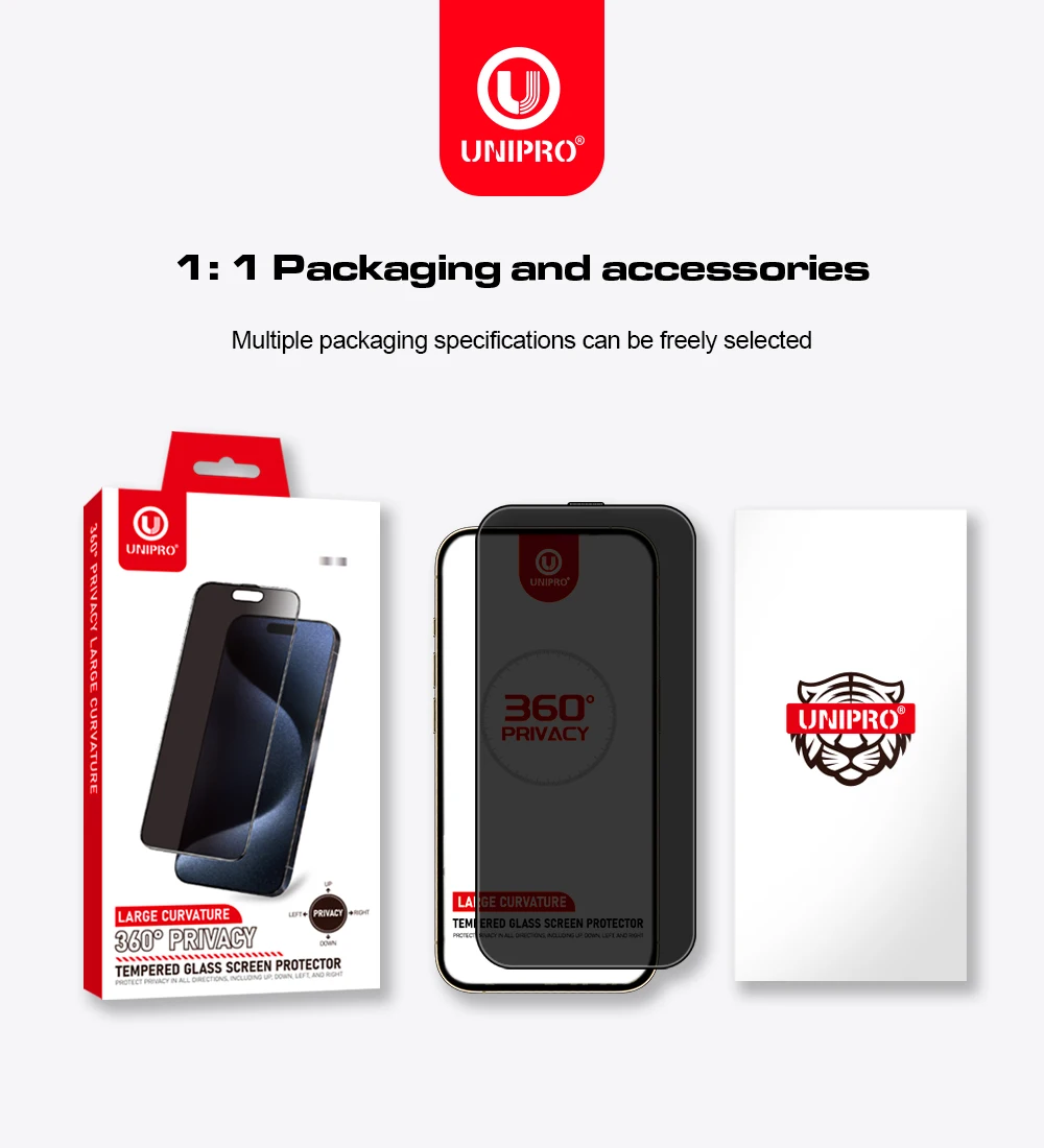 UNIPRO 360 Degree Privacy Screen Protector for iPhone 16 15 14 13 12 Pro Max 16 15 Plus Anti Spy Peeping Tempered Glass Film