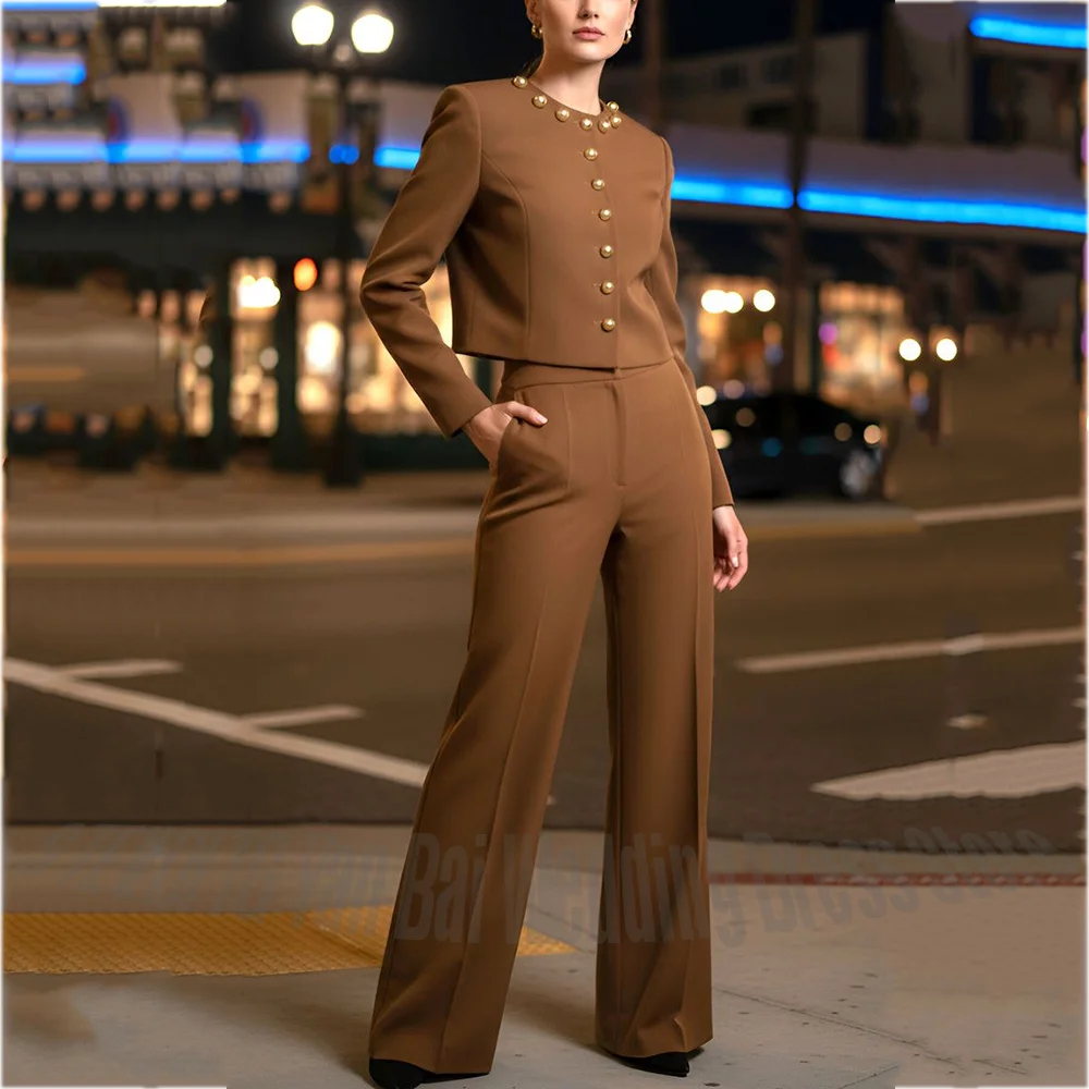 

Customized Women's Suit O-Neck Unique Design Single Breasted Blazer Pants Elegant Outfit Eevning Party Female Fashion Set