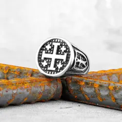 Vintage Cross Religion Stainless Steel Mens Rings Simple Retro for Male Boyfriend Biker Jewelry Creativity Gift Wholesale