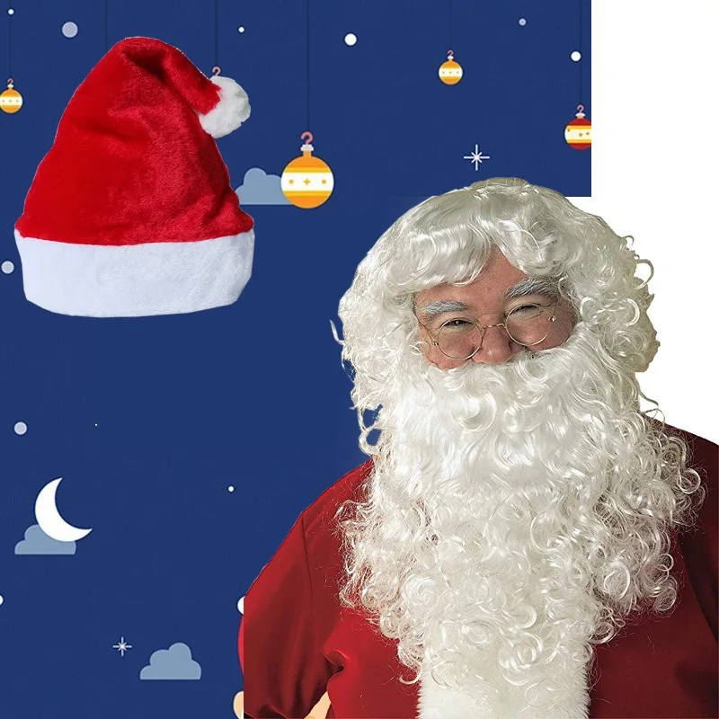 Dress Up Props Cosplay Christmas Santa Claus Wig Beard Glasses Hat Set Party Costume Accessories Christmas Party Supplies