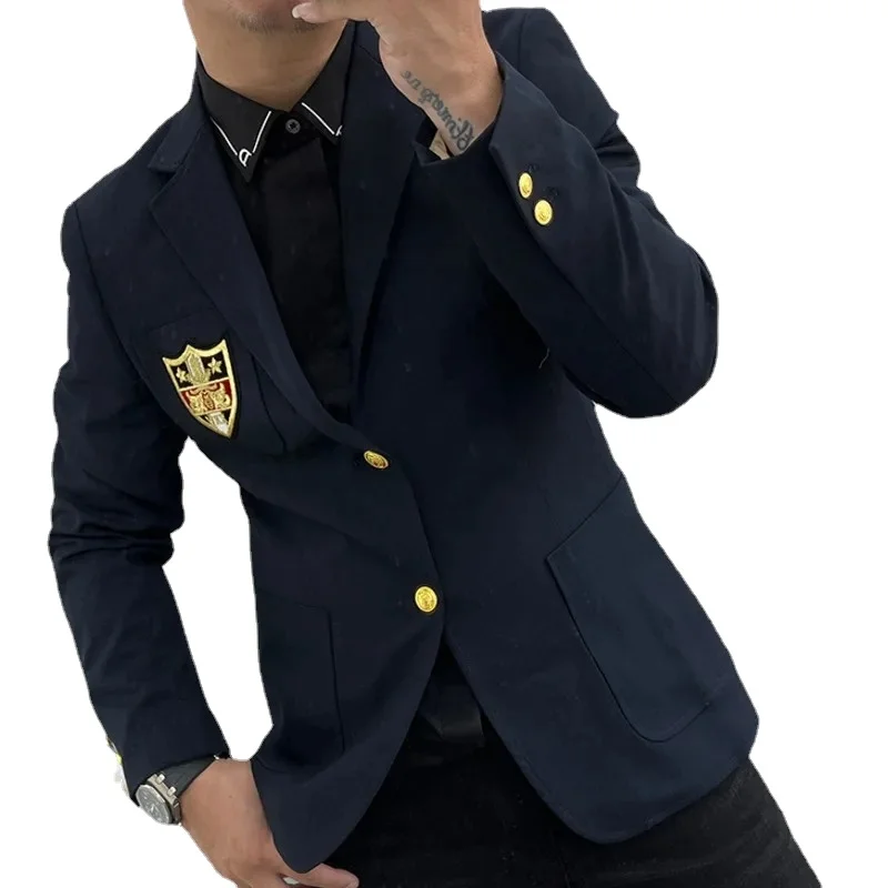 

Night Show Men Korean Fashion Stylist Blazer Slim Fit Badge Embroidered Trendy Jacket Suit Collar High Quality