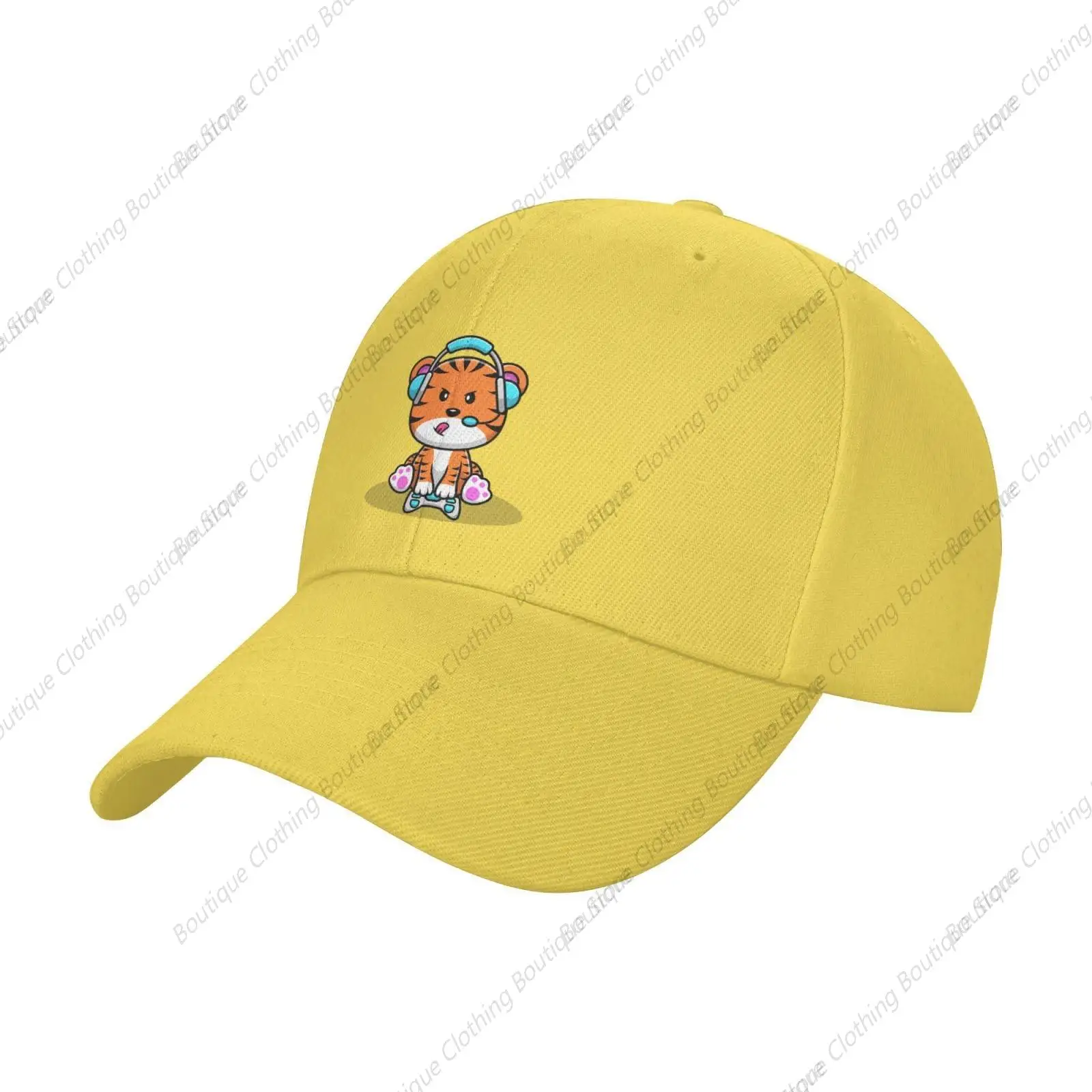 Cute Tiger to Play Games Baseball Cap Women Men Sun Hat Adjustable Golf Caps Dad Hats Yellow