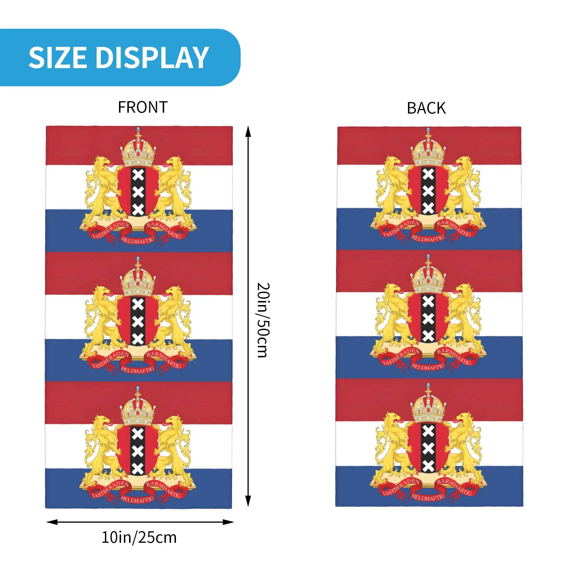 Custom Netherlands Flag Bandana Neck Gaiter UV Protection Face Scarf Cover Women Amsterdam Coat Of Arms Headwear Tube Balaclava