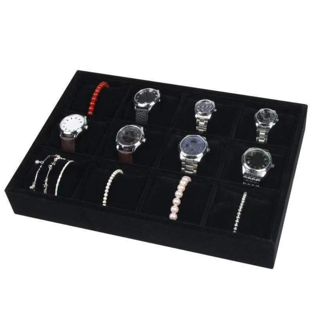 Divided Watch Bracelet Organizer Flannelette Large Capacity Velvet Jewelry Tray Box Multifunctional Jewelry Display Holder