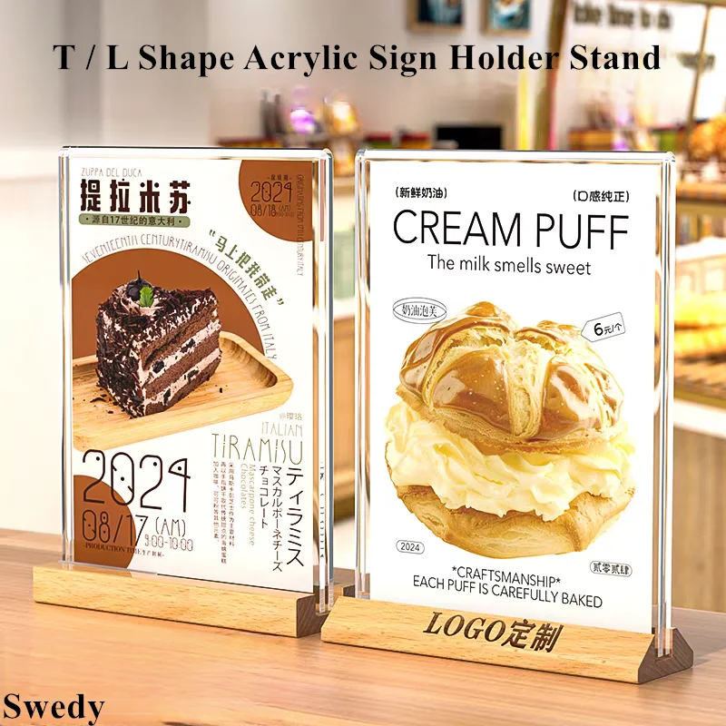 A5 148x210mm T Shape Acrylic Sign Holder Restaurant Table Menu Holder Product Price Label Poster Flyer Display Stand