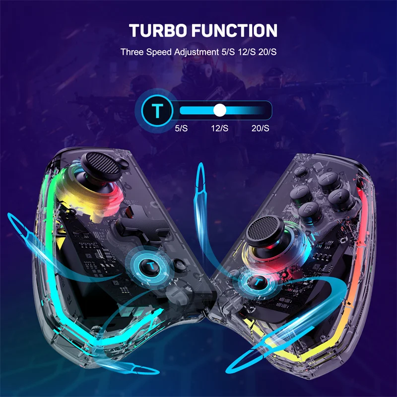 YS40 Joypad per interruttore riattivazione automatica trasparente con somatosensoriale a sei assi compatibile per Nintendo Switch/OLED Joypad