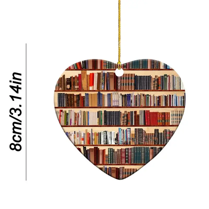 Book Lover Heart Ornament Flat Librarian Ornaments 2D Reading Bookcase Christmas Acrylic Ornament For Window Windowsill Tree