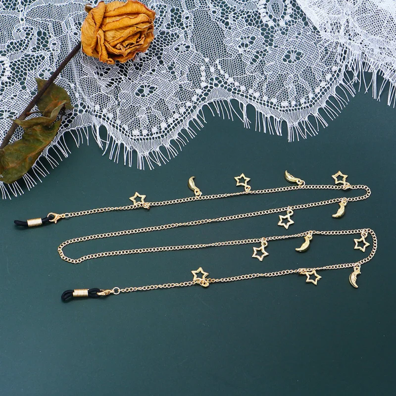 2023 Fashion Rose Gold Glasses Chain Sunglasses Necklace Mask Lanyard Simple Hollow Star Moon Eyewear Chain Jewelry for Women