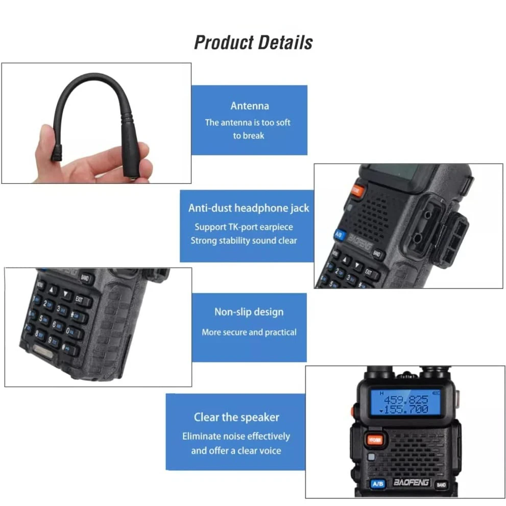 Baofeng-Walkie Talkie de banda dupla UV 5R, rádio em dois sentidos, Vhf, Uhf, FM, transceptor de mão, caça, 5W, 136-174MHz, 400-520MHz