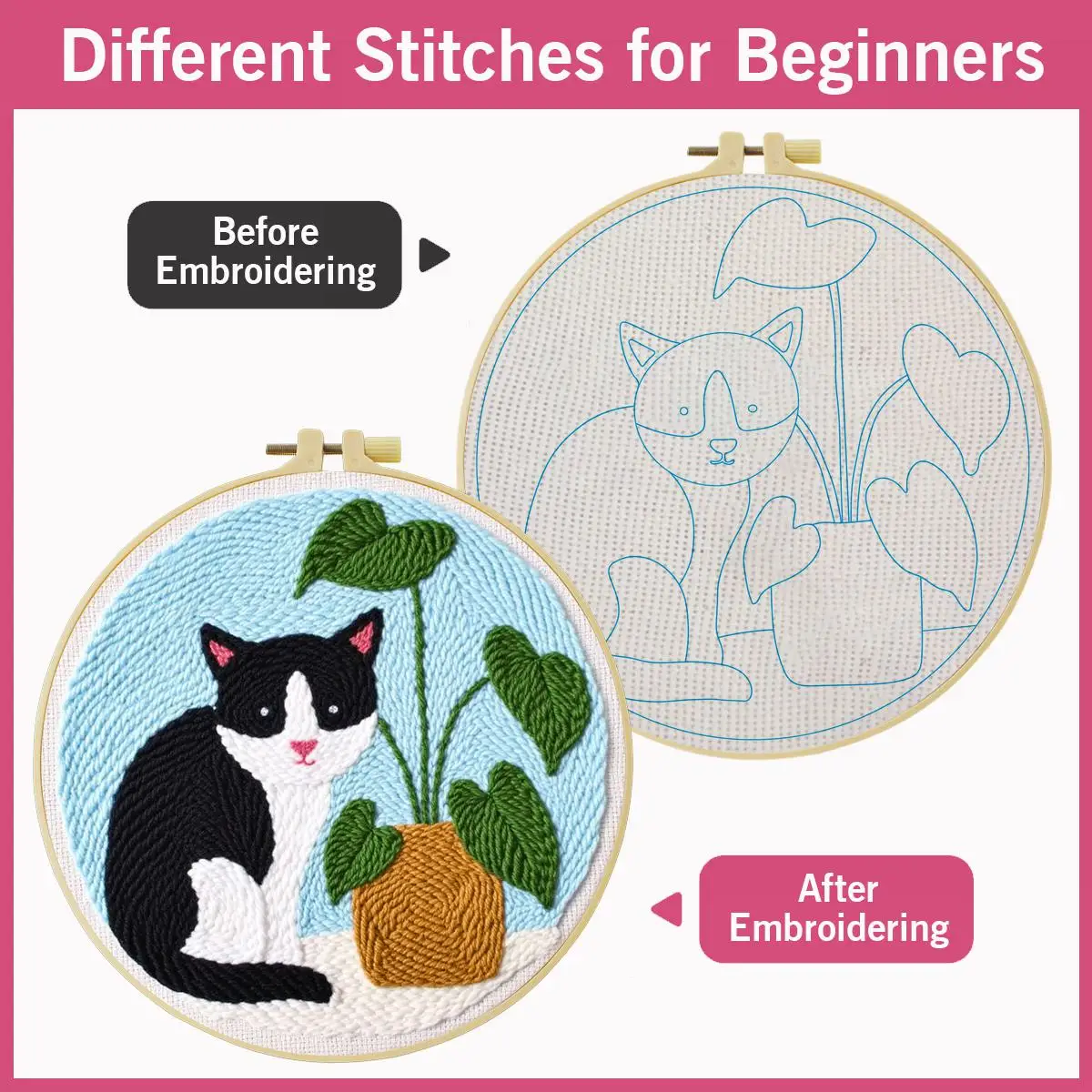20X20CM/7,87 Zoll Kuh-Katze Stanznadel-Stickerei-Set, Stickerei-Kit, Gestrickte Stickerei, DIY Handgemachtes Geschenk, Nähkunst – Detail 5
