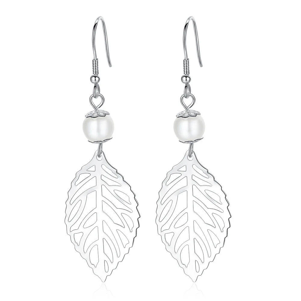

Серьги из стерлингового серебра 925 пробы с полыми листьями и жемчугом, женские модные простые серьги на день рождения, свадьбу, годовщину, ювелирные изделия, подарок