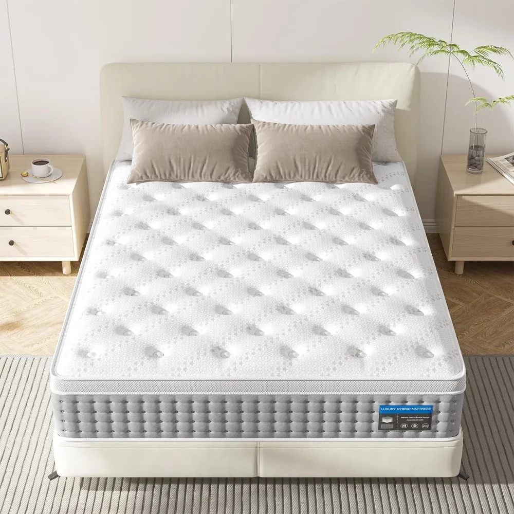 Queen Mattress, 14 Inch Hybrid Queen Size Mattress in a Box, Pressure Relief Gel Memory Foam & Pocket Springs