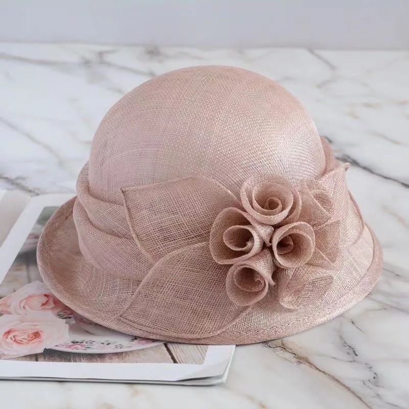 Spring Summer New Linen Hat Female Fashion Handmade Flower Sunshade Basin Hat Elegant Breathable Sun Hat Female