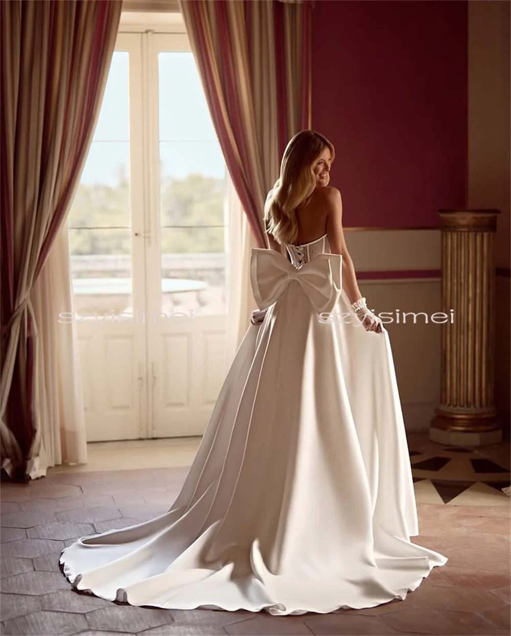 Einfaches A-Linien-Hochzeitskleid für Frauen, trägerloses Oberteil, Spitze, individuelles Rückenkorsett, Hochzeitskleid, luxuriöse Abendkleider für die Braut