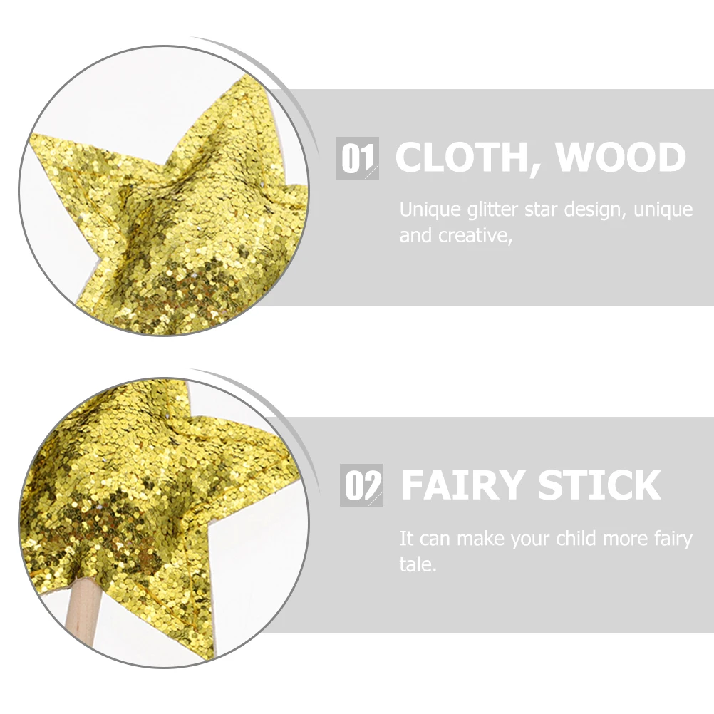 

2Pcs Star Fairy Wands Golden Kids Gifts Child Party Props Cosplay Stick Birthday Concert Photography