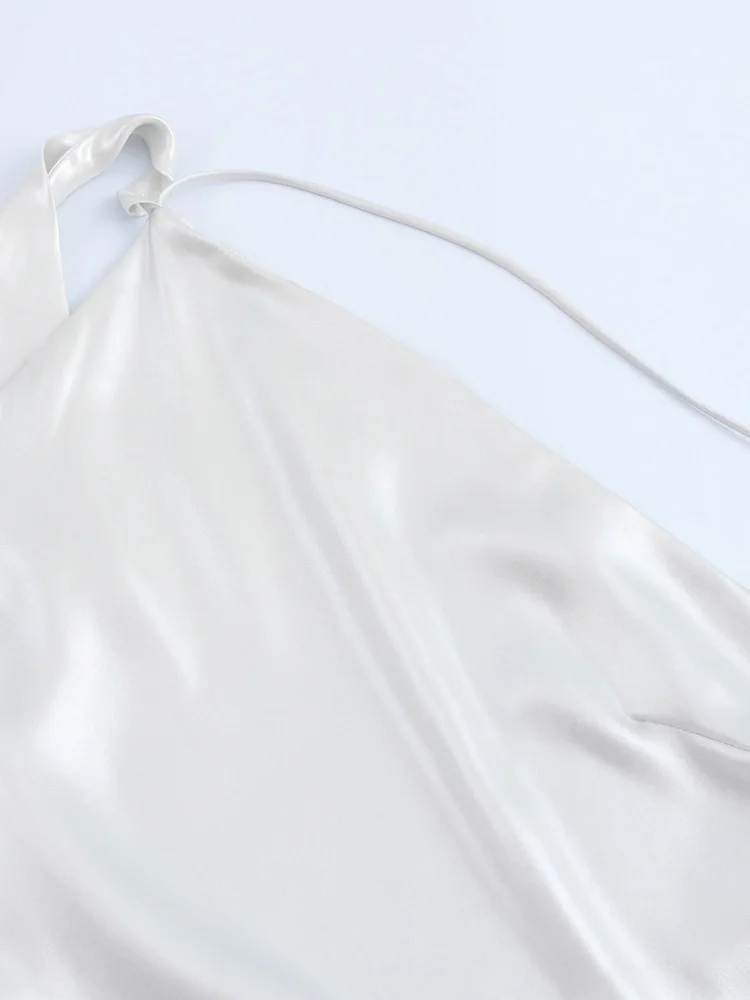 KAOPU ZA Women with draped asymmetric foil midi camisole dress backless thin straps zipper female dresses mujer