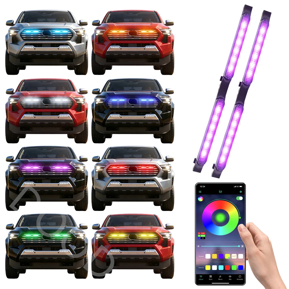 rgbフロントラコングリルledライト、2024-2025-2026-2027トヨタタコマリミテッドグリル用ライトアクセサリー