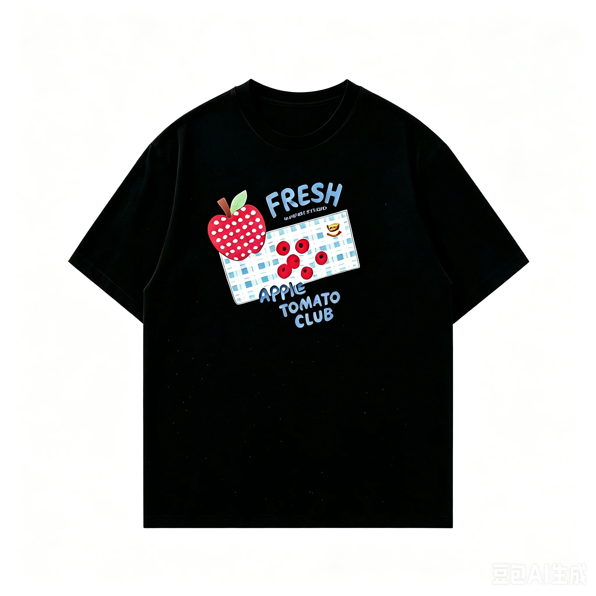 Men Apple Tomato Sticker T-Shirt Fresh Fruit Camping Fishing SUP Skate Rock Short Sleeve White Black Tee
