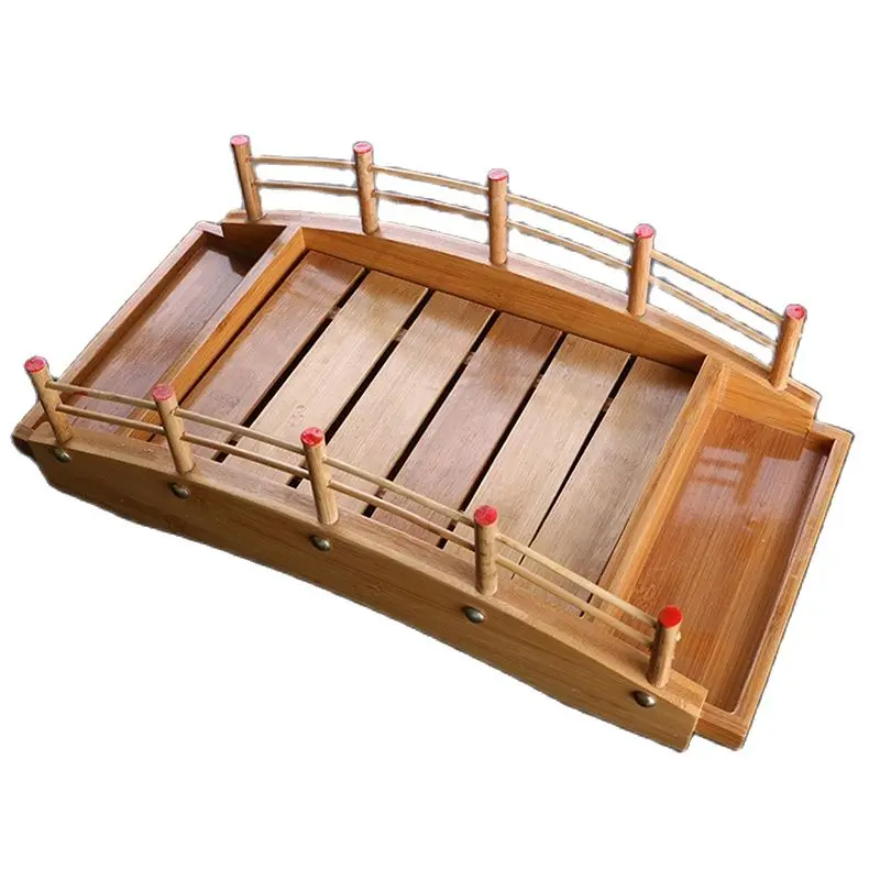 Wooden Sushi Serving Tray Plate for Restaurant or Home, Sushi Bridge Shape Plate Japanese Sushi Sashimi Serving Plate