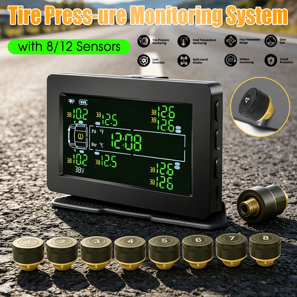 Truck Tire Press-ure Monitoring System Large Screen Tyre Temperature Monitor Universal for RV Trailer Motor Home