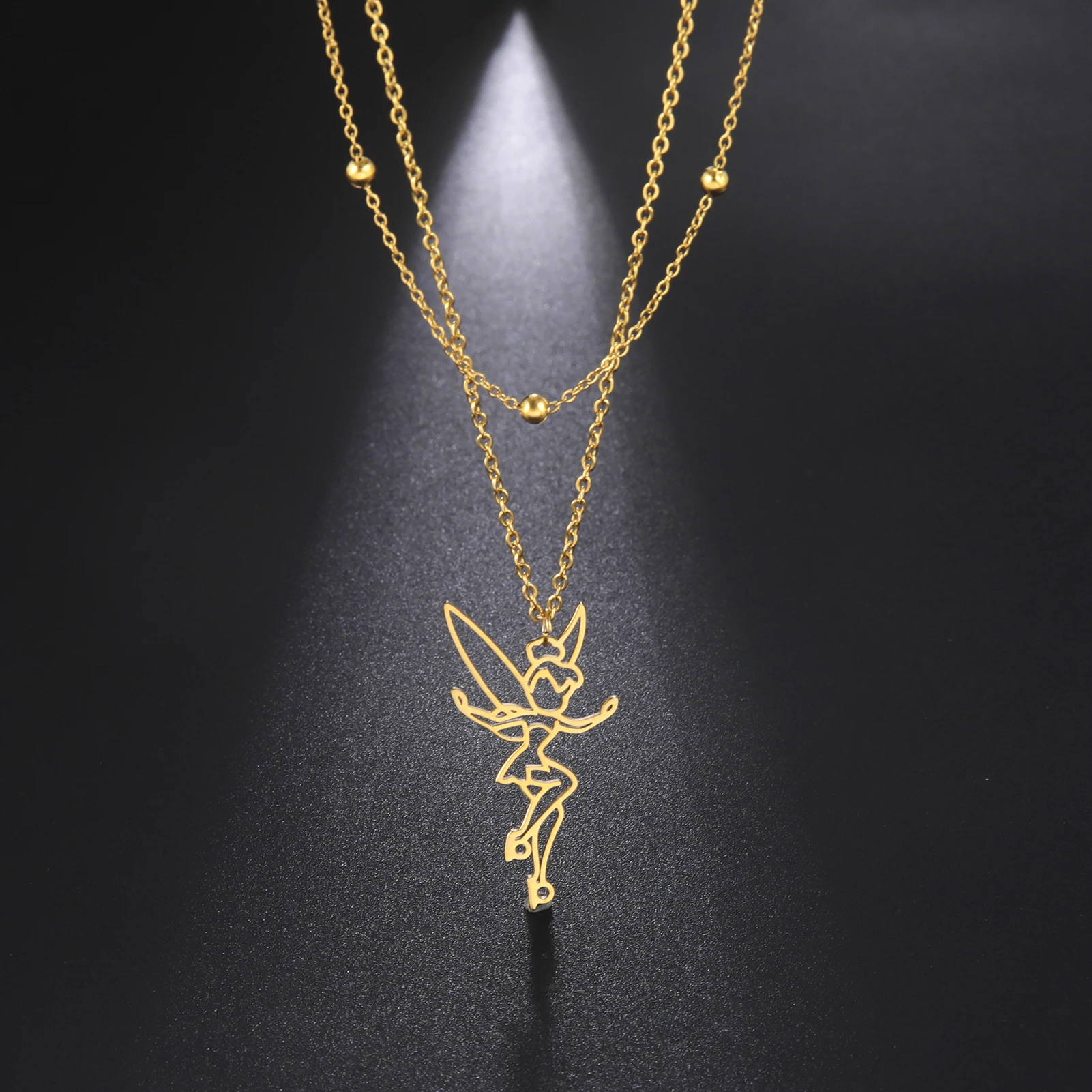 Cazador Gold Color Stainless Steel Fairy Angel Choker Necklace for Women Girls Pendant Chain Necklace Birthday Anniversary Gifts